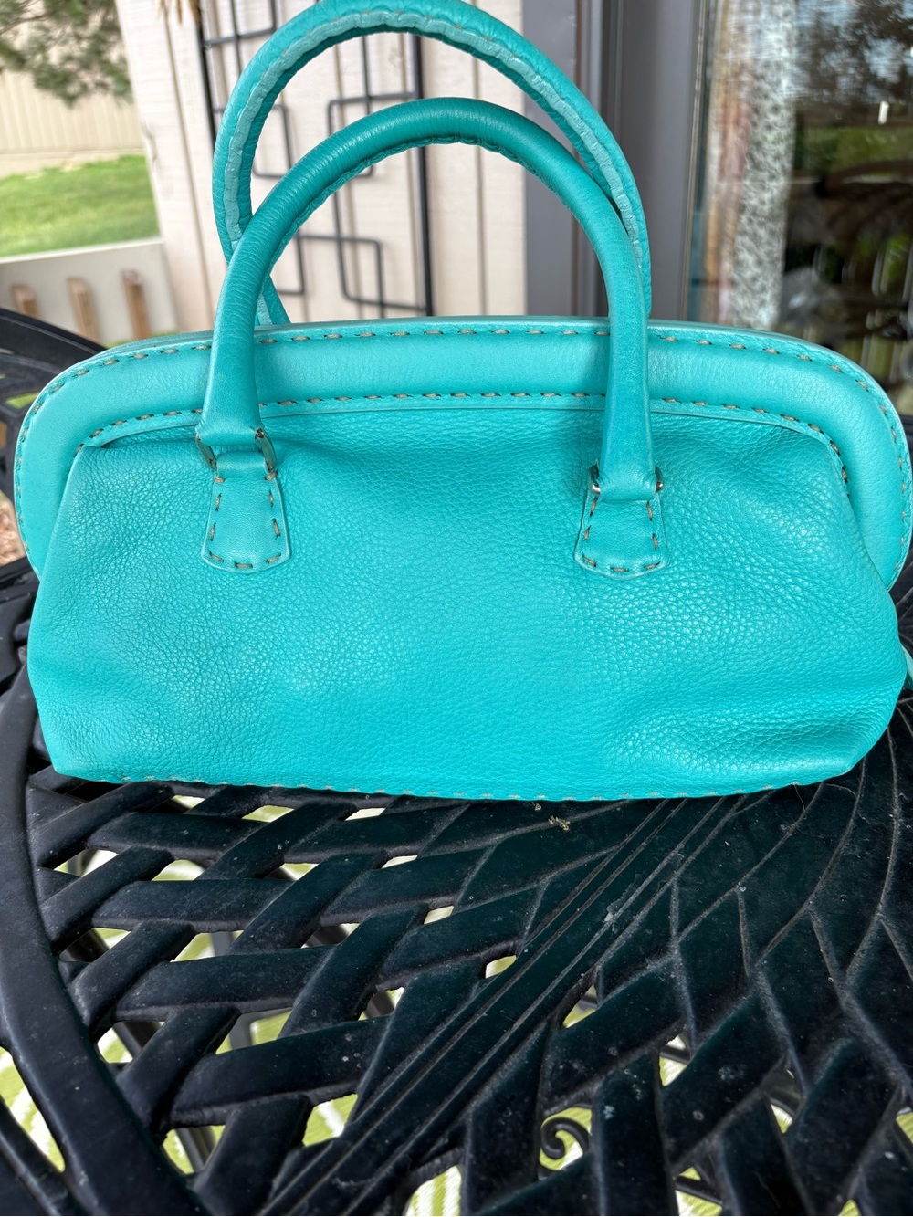 FENDI Vintage Medium Selleria Leather Doctor Bag - Turquoise Authentic CoA